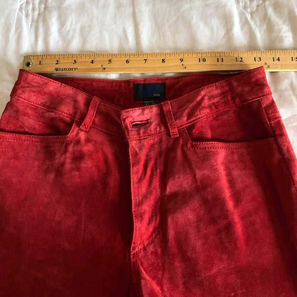 Vintage Jou Jou 80s Red suede leather jeans pants 2 S - Picture 4 of 7